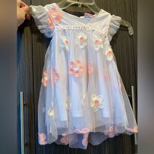 White and Peach Floral Baby Dress